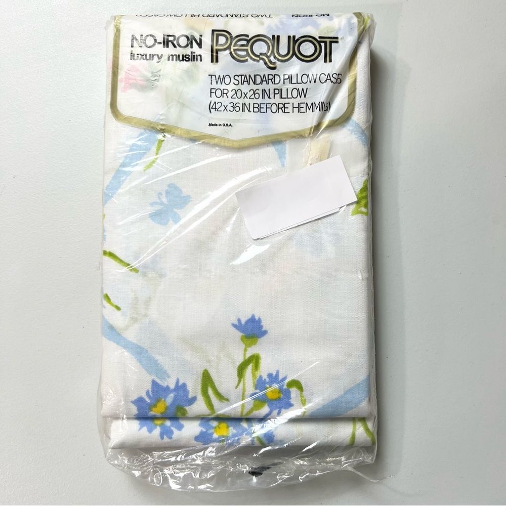 VTG New Pequot Standard Pillow Cases Floral Butterfly Retro MCM Set Of 2